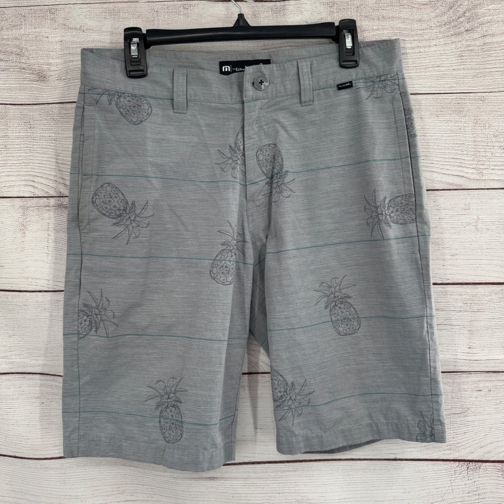 Travis Mathew Golf Shorts Mens Size 32 Pineapple Print Gray Striped‎ Performance